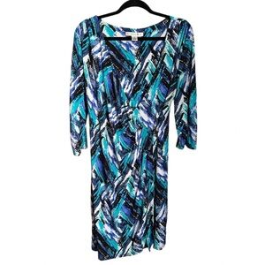 AA Studio AA Blue & Black V-neck Dress 3/4 Sleeve Size L